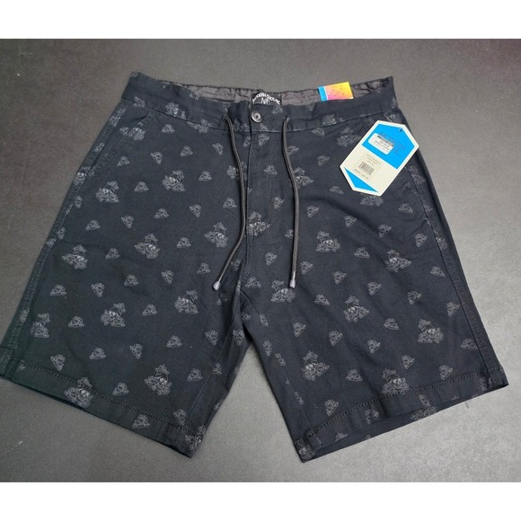 Modern Culture Other - Modern Culture Men's Flat Front Chino Shorts Size 30 - Black Skulls & Roses NWT